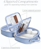 Clear Cosmetic Bag Double Layer Travel Toiletry Bag Clear Makeup Bag Case with 4 Compartments, Transparent Travel Bag for Toiletries, TSA Approved Toiletry Case for Women (Blue)