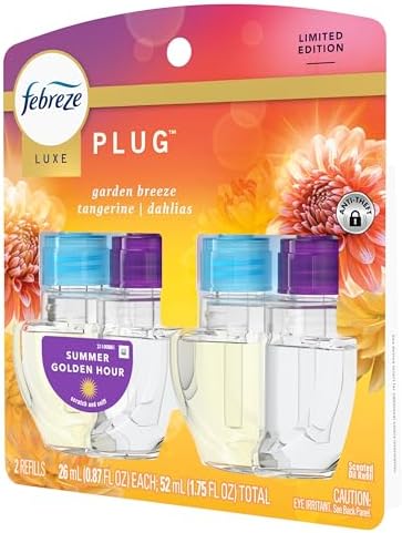 Febreze Plug In Air Freshener, Odor-Fighting Scented Oil Refill, Summer Golden Hour, 2 Refill