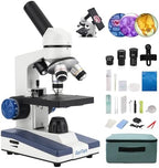 Microscope for Adults Kids Students, Compound Monocular Microscope 40X-2000X, Dual LED Illumination, Slides Set with Specimens, Phone Holder Adapter, School & Home Education