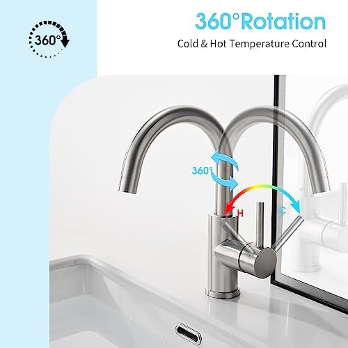 CREA Bar Sink Faucet, Bathroom Kitchen Faucet Brushed Nickel Pre Wet Small Mini Kitchen Bath Utility Marine Faucet Single Hole Stainless Steel Farmhouse Vanity Lavatory Faucets Outdoor