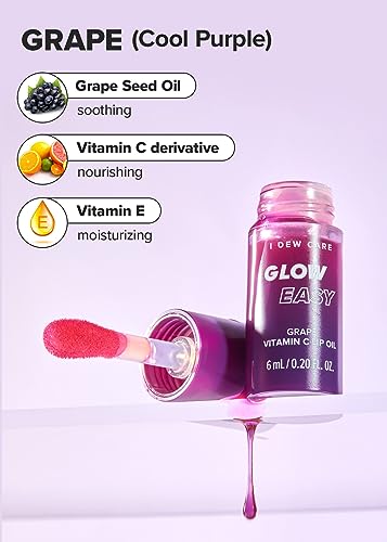 I DEW CARE Lip Gloss - Glow Easy Grape | Jojoba Seed Oil, Vitamin C, Pigmented Glossy Stain, Hydrating, Korean Makeup, Pink Color, Moisturizing, Nourishing Crystal Glass Clear, 0.20 FL Oz
