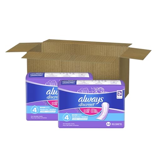 Always Discreet Adult Incontinence Pads for Women, Moderate Absorbency, Long Length, Postpartum Pads, 88 Count (2 Packs of 44)