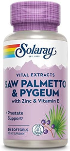 SOLARAY Saw Palmetto and Pygeum - Saw Palmetto for Men w/Pygeum Bark, Zinc, Vitamin E, Pumpkin Seed Oil - Prostate Supplements for Men w/Beta Sitosterol - 60-Day Guarantee - 30 Servings, 30 Softgels