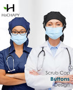 Large Satin Lined Scrub Cap for Women Long Hair Nurse Head Cap Surgical Bonnet 4 Buttons