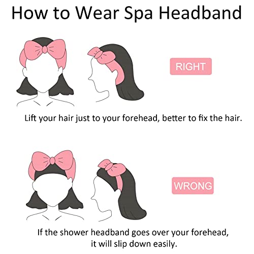 Ondder Spa Headband for Washing Face 8 Pack Dark Pink Skincare Headbands for Women Girls Terry Cloth Cute Bow Head Bands