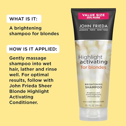 John Frieda Sheer Blonde Brightening Shampoo with Avocado Oil and Vitamin C - Revives Dull Highlights for Lighter Blondes, 8.45 Fl Oz
