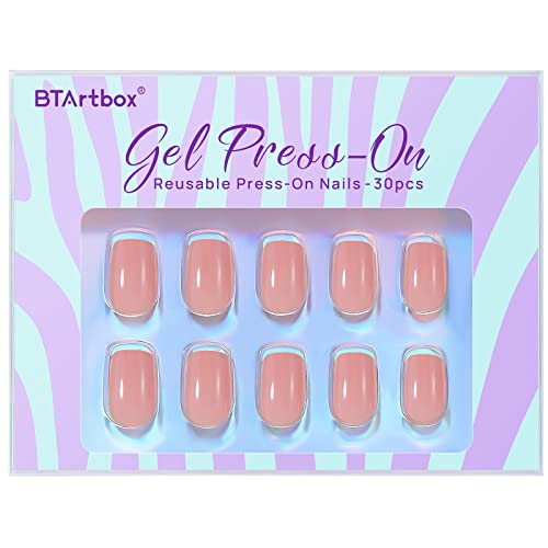 Press On Nails Short - BTArtbox Glue On Nails with Nail Glue, Reusable Stick On Nails, Nude Square Press On Nails in 15 Sizes - 30 Soft Gel Fake Nails Kit, Caramel