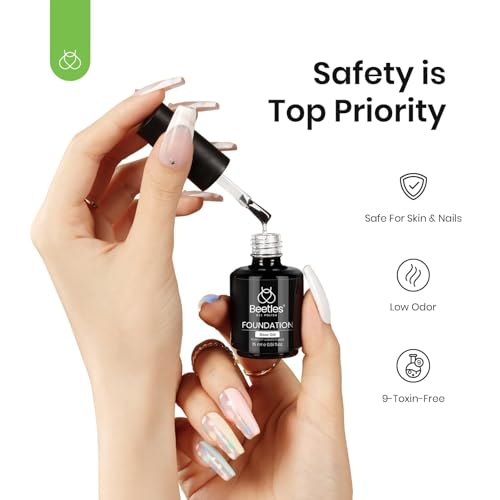 Beetles 3Pcs 15ml Builder Nail Gel with Top and Base Coat Set No Wipe Gel Top Coat Base Gel Builder Extension Gel for Nails Shine Finish and Long Lasting Nail Protection Gift for Women