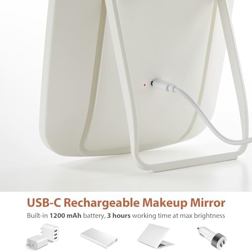 Rechargeable Makeup Mirror with Lights, Portable Travel Lighted Vanity Mirror, Dimmable Touch Screen Tabletop LED Make up Mirror