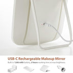 Rechargeable Makeup Mirror with Lights, Portable Travel Lighted Vanity Mirror, Dimmable Touch Screen Tabletop LED Make up Mirror