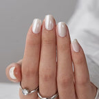 BTArtbox Press On Nails Short - White Soft Gel Press On Nails, Square Chrome Nail Tips Glue On Nails, Reusable Stick On Nails in 15 Sizes - 30 Soft Gel Fake Nails Kit, Vanilla Glazed