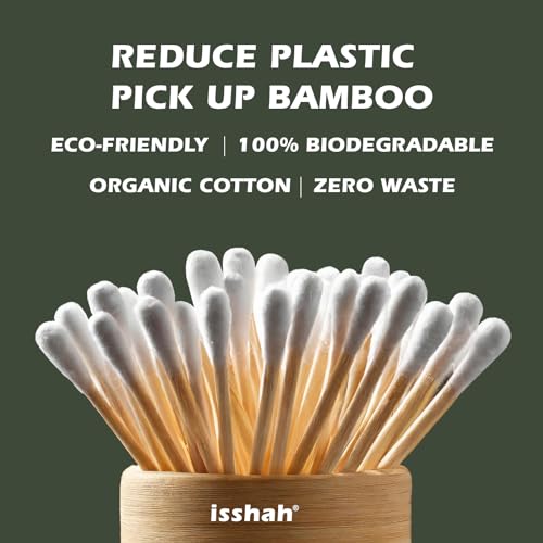 Bamboo Cotton Swabs - 2000 Count - FSC Certified and PETA Approved, Eco Friendly Double Tips, Plastic Free Ear Sticks, All Natural 100% Biodegradable Organic Cotton Buds by Isshah