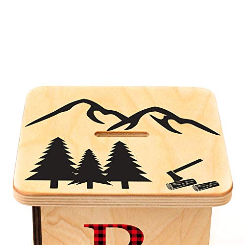Wooden Piggy Bank for Kids and Adults, Personalized Gift Handmade in USA by BloomOwl, Custom Piggy Bank, Personalized Banks for Kids, Gifts for Baby Boys and Girls (Buffalo Plaid)