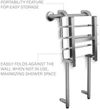 Portable Hanging Profile Bench Shower Seat with 18-inch Grab Bar, Grab Bar Supported, Stainless Steel, White