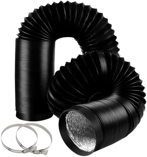 4-Inch Dryer Vent Hose 26FT, Flexible Aluminum Duct with 2 Clamps, Heavy-Duty Four Layer Protection for HVAC Ventilation and Exhaust Black