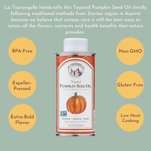 La Tourangelle, Toasted Pumpkin Seed Oil, Great for Cooking, Salad Dressings, Pastas, and Spreads - Health and Beauty Oil, 8.45 fl oz