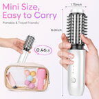Cordless Curling Iron Brush, 2024 New Portable Travel Curling Iron Mini Brush for Women, 7000Mah USB Rechargeable Curling Wand Brush with Negative Ion, White