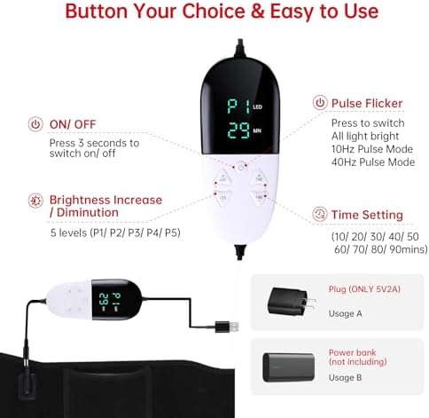 Red Light Therapy for Body, 660nm&850nm Red Light Therapy Belt, 5 Gears 9 Timers Remote Control, Near Infrared Light Therapy Belt Wrap with Pulse for Back Waist Muscle Pain Relief