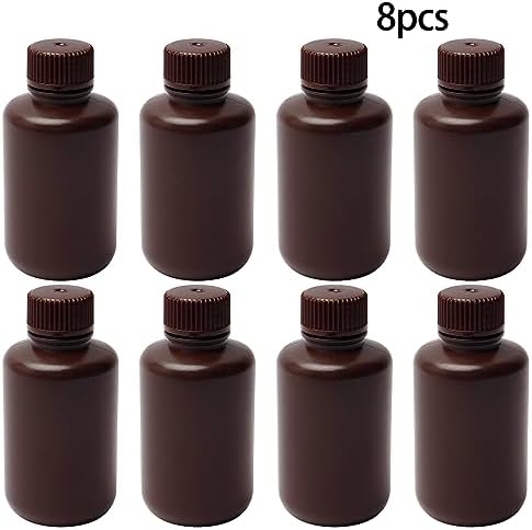 Othmro 8Pcs 4.3oz Plastic Containers Lab Chemical Reagent Bottles 125ml Small Mouth Liquid Solid Storage Bottles Round Sample Storage Containers Sealing Bottles with Cap for Food Stores Brown