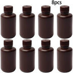 Othmro 8Pcs 4.3oz Plastic Containers Lab Chemical Reagent Bottles 125ml Small Mouth Liquid Solid Storage Bottles Round Sample Storage Containers Sealing Bottles with Cap for Food Stores Brown