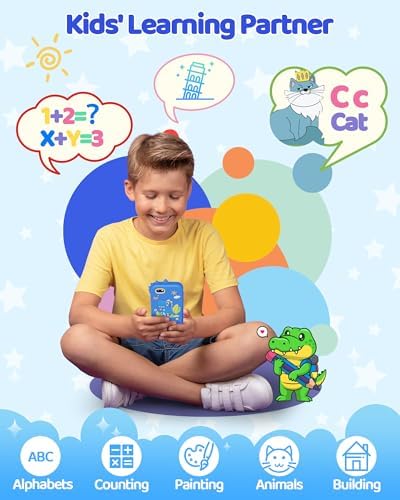 KOKODI Kids Smart Phone Toys, Birthday Gifts Idea Dinosaur Toys for 3 4 5 6 7 8 Year Old Boys, Touchscreen HD Digital Dual Video Camera, Preschool Learning Toy for Kids 3-5 Travel Trip Activity (Blue)