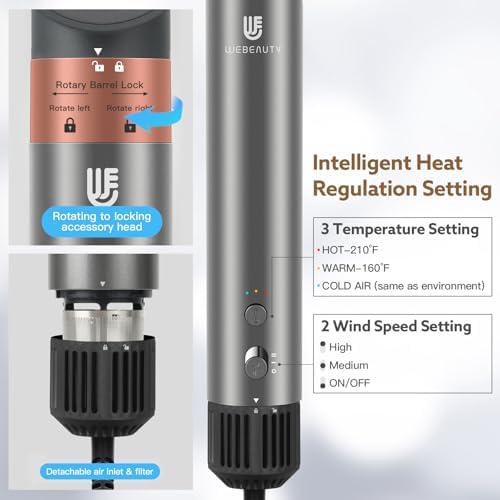 Hair Dryer Brush, webeauty 5 in 1 One Step Professional Hot Air Brush Set for Fast Drying, Curling Drying, Straightening Combing, Hair Styler [Ceramic Coating] [Negative Ion] 110000 RPM (Grey+Gold)