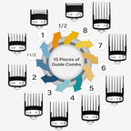 CR8GR8 for Wahl Clipper Guards Set, 10 Pcs Compatible with Wahl Guards for Clippers from 1/16” to 1”, Universal Barber Guards with Metal Clip fits for All Wahl Clippers Combs #3170-400, Black
