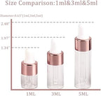 50 Pcs Sample Dropper Bottles, 3ml Mini Dropper Bottles with 2 Pcs Plastic Droppers for Traveling Essential Oils DIY Cosmetic Liquid Sample Perfume (Rose Gold)