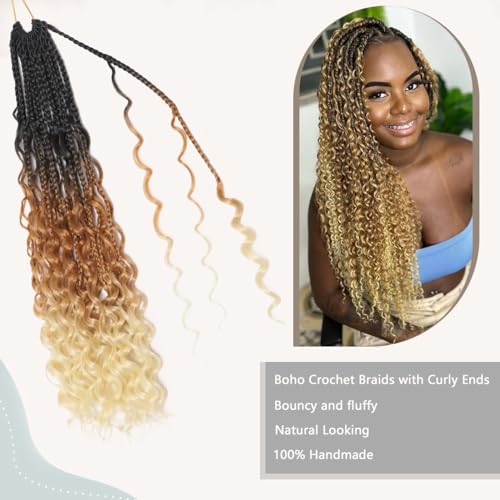 24 Inch Goddess Box Braids Crochet Hair Ombre Blonde Boho Braids Crochet Hair 7packs Crochet Braids With Curly Ends Three Tone Ombre Crochet Boho Braids Pre Looped Goddess Braids Crochrt Hair