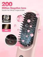 Portable Cordless Hair Straightener Brush for Travel,Mini Hair Straightener Comb with Negative Ion,Hair Straightener Brush Hot Comb for Women, Rechargeable 9600mAh Battery,12 Temp-Setting,Pink
