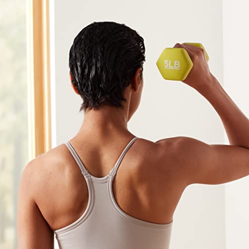 Amazon Basics Neoprene Dumbbell Hand Weights, 5 Pounds, Pair, Green