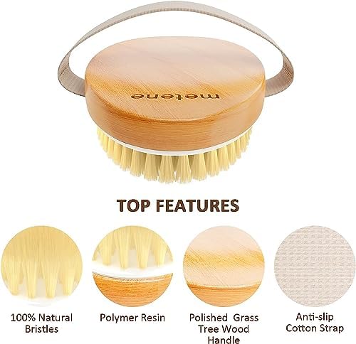 Metene 2 Pack Dry Body Brushes, Exfoliating Body Scrubbers, Natural Bristles for Dry Skin, Improve Circulation, Stop Ingrown Hairs, Reduce Acne and Cellulite (G7130)