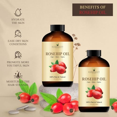 Handcraft Blends Rosehip Oil - 4 Fl Oz - 100% Pure and Natural - Premium Grade Oil for Face, Skin and Hair - Protect and Nourish - Carrier Oil