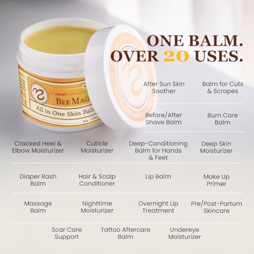 Sweet Bee Naturals - All-in-One Skin Balm & Ointment for Face & Body, Multipurpose Moisturizer for Dry Skin, Burns, & Irritation, Bee Magic Skin Care Essentials -1 Jar (4oz)