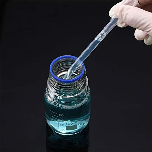 Patelai 4 Pieces Glass Round Media Storage Glass Bottles Borosilicate Media Bottles with GL45 Blue Screw Cap for Lab Water Reagent Liquids(100 ml)