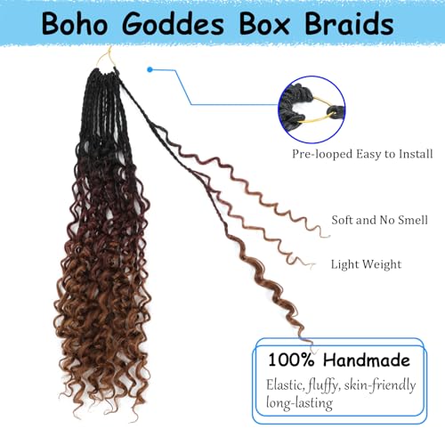 Goddess Box Braids Crochet Hair 8 Packs Pre-looped Boho Box Braiding Hair With Curly Ends Synthetic Braiding Hair Extensions for Women (1B/33/30, 18inch)