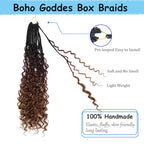 Goddess Box Braids Crochet Hair 8 Packs Pre-looped Boho Box Braiding Hair With Curly Ends Synthetic Braiding Hair Extensions for Women (1B/33/30, 18inch)