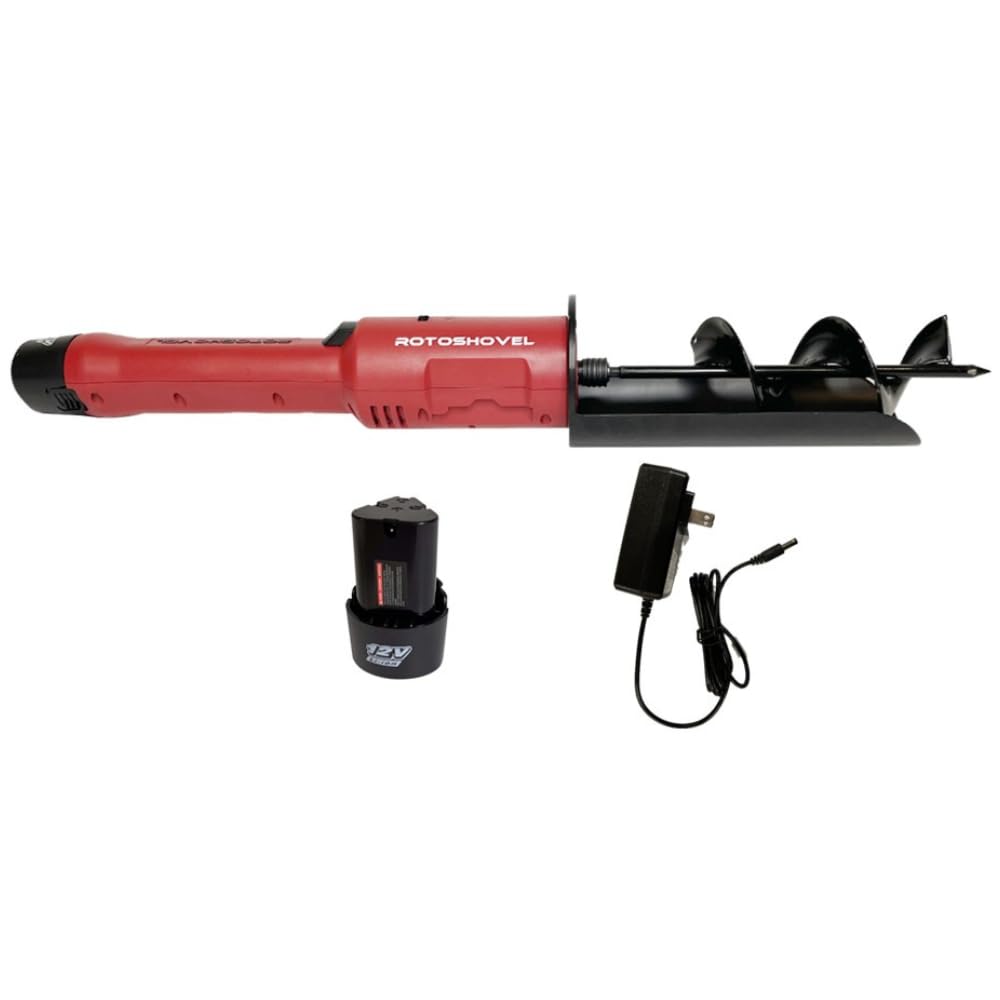 Rotoshovel - Powered Handheld Shovel with Auger & Safety Shutoff for Gardening, Landscaping & Planting - 12 Volt Battery & Charger Included