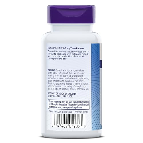 Natrol 5-HTP 100mg, Dietary Supplement Helps Support a Balanced Mood, Mood and Stress Support Supplement, 90 Time Release Tablets, 45-90 Day Supply