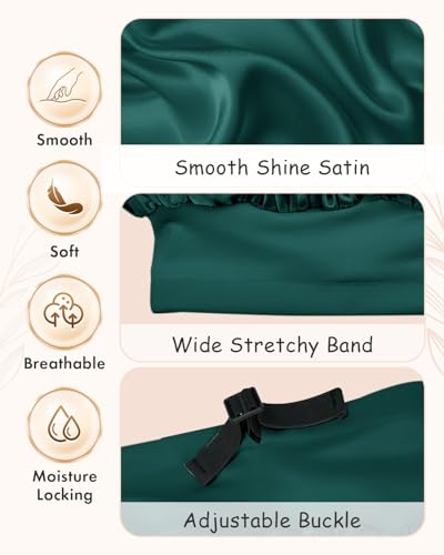 BONNET QUEEN Silk Bonnet for Sleeping for Women Satin Bonnet Double Layer Reversible in 2 Color Adjustable Hair Bonnet Satin Lined Night Sleep Cap for Curly Hair, Dark Green+Aqua