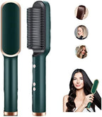 2023 Negative Ion 2-in-1 Heated Styling Brush and Curler, 5 Temperature Settings, Portable Electric Hair Straightener with 10s Fast Heating and Anti-Scald (Green)