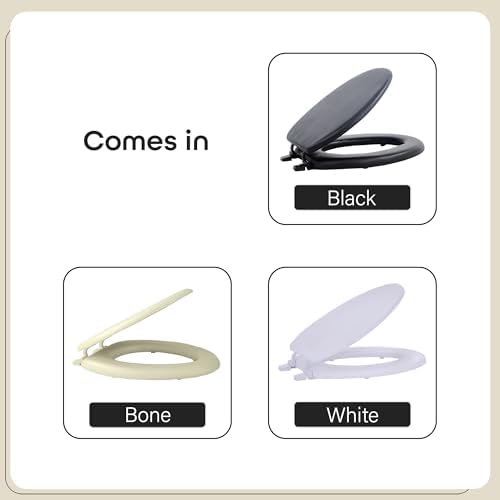 Soft Elongated Vinyl Toilet Seat, Black - 19 Inch Soft Vinyl Cover with Comfort Foam Cushioning - Fits All Elongated Size Fixtures - Easy to Install Fantasia by Achim Home Decor