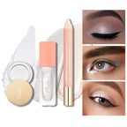 Oulac 3PCS White Eyeshadow Makeup Set-White Cream Eye Shadow-White Eye Pencil-White Liquid Glitter Eyeshadow, Waterproof &Long Lasting Brightener Highlighter Eyeliner Crayon Make up