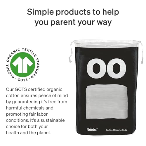 Baby Cotton Pads for Diaper Change by LoveNoobs, 360 Count, Ultra Soft 100% Organic Extra Large Cotton Pads for Baby Sensitive Skin, Lint-Free Premium Jumbo Size Cotton Pads, 100% Cotton Squares