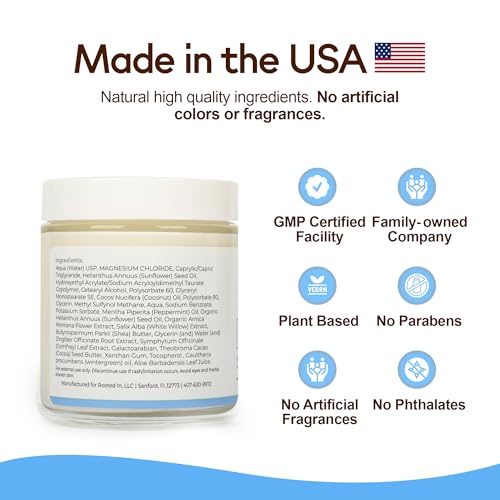 Relief Magnesium Cream Body Butter with Comfrey & Peppermint Essential Oil - Extra Strength Arnica Cream 11,000mg Pure Magnesium Lotion for Kids & Adults, Joint, Muscle Relief, Cramping & Soreness
