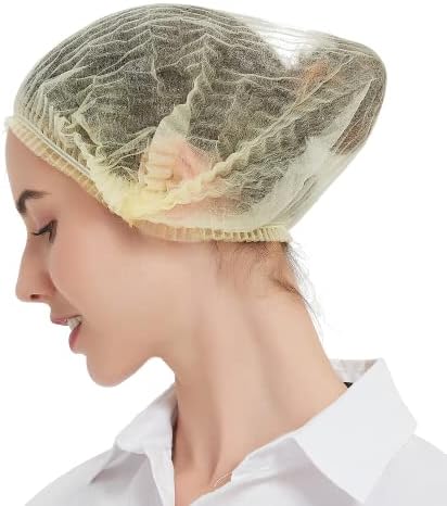 ProtectX 100-Pack Yellow Disposable Hair Nets, Elastic Head Cover, Bouffant Caps, Sanitation Head Cover for Food Service, Spa Men & Women - 21 inch