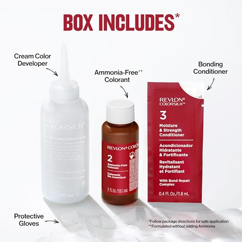 Revlon ColorSilk with Bond Repair Complex, Permanent Hair Color, 100% Gray Coverage, Ammonia Free Hair Dye, Vegan Keratin, 42 Medium Auburn (Pack of 3)