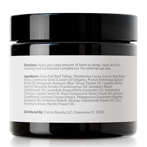 Beef Tallow For Face & Body | Grass Fed & Finished Beef Tallow Balm Infused with Essential Oils (Blue Tansy, Lavender, Jojoba) | Face Moisturizer to Revitalize and Nourish Skin - 2Oz