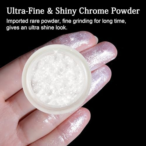 Pearl Chrome Nail Powder -【0.8g Super Pearl Effect】 Chrome Powder for Nails Iridescent Aurora Mermaid White Pearl Chrome Nail Powder for Nails Art DIY