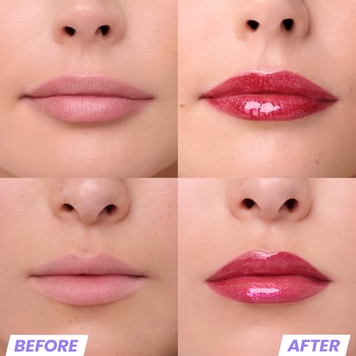 Wonderskin WONDER BLADING Top Gloss - Red Glitter Lip Gloss, Hydrating and High Shine Finish Lip Makeup (Red Glitter)